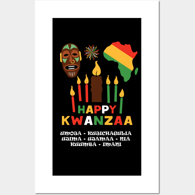 Happy Kwanzaa, Cultural Celebration. African mask and the African continent Wall Art by Muse